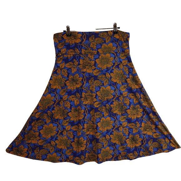 LuLaRoe Azure Skirt Women Size Large Floral Blue Orange Stretch Flowy A-Line AOP - Picture 9 of 9